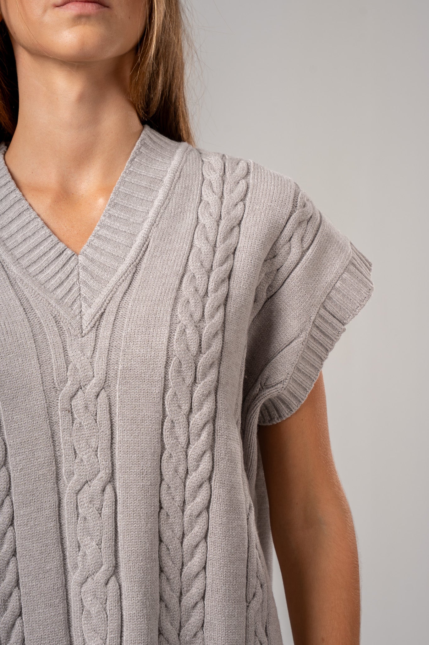 Grey V-Neck Cable vest